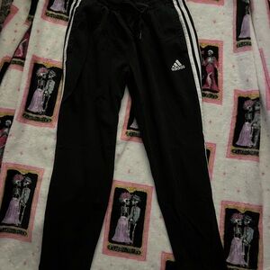 Adidas Kids Black Joggers with White Stripes